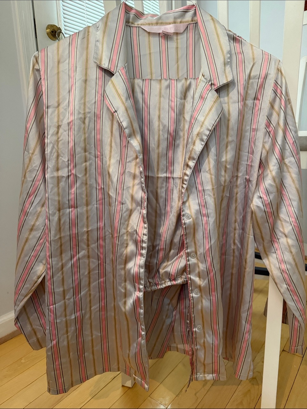 Victoria Secret Satin Pajama set Stripe Button-Up Shirt - Pink & Gold